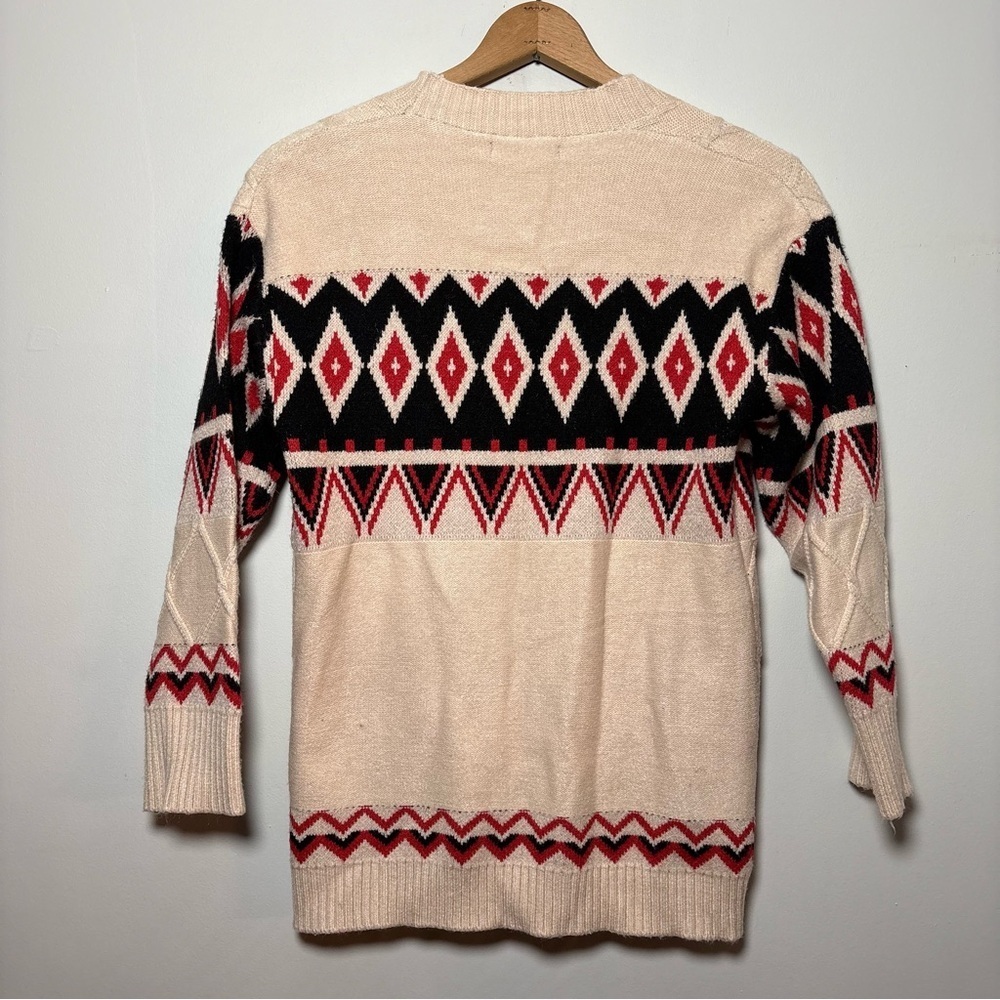 On Blue Fair Isle Cable Knit Geometric Pattern Cardigan Sweater Women’s Small - Picture 4 of 9